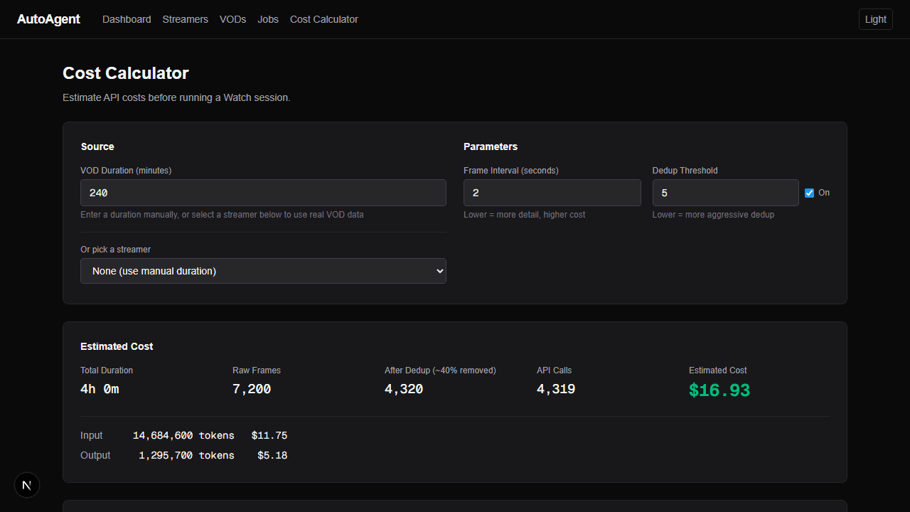 AutoAgent Cost Calculator
